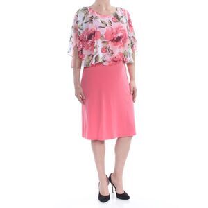 CONNECTED APPAREL Womens Pink Floral Overlay Evening A-Line Dress 6